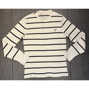 American Eagle Men’s Vintage Fit White/Blue Waffle Knit Thermal Shirt Size Large